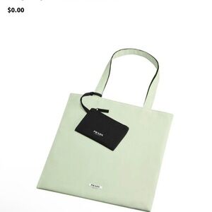 Prada Mint Green Tote Bag with Black Pouch